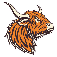 Cartoon Highland Cow Head Vector Colorful and Furry Bull Illustration