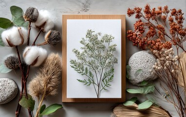 Pressed botanicals on marble