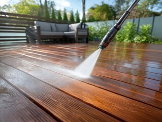 Pressure washing a wooden deck (1)