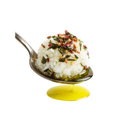 Gourmet Rice with Seasoning and Olive Oil on a Spoon