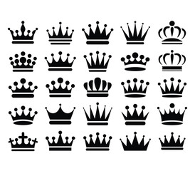 Crown icon set. Symbol of power, wealth. Royal, premium quality, vip, elite, luxury design element