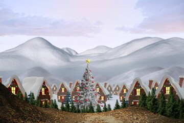 Digitally generated Cute village in the snow