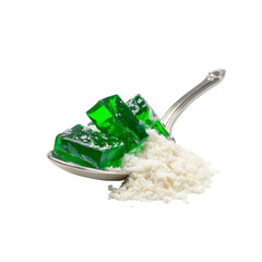 Lime Jello and Powdered Sugar on Silver Spoon