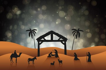 Illustration of nativity scene at desert