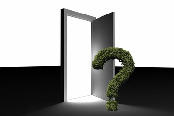 Question mark of topiary at doorway