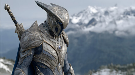 Hyperrealistic Norse Mythology Heimdall's Bifrost Watch PNG Material | Silver Armor, Gjallarhorn, Nine Worlds' Lights, Order and Vigilance