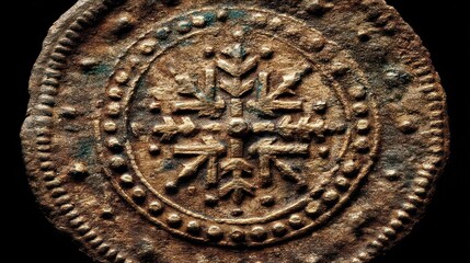 Ancient Coin: Close-up of a Medieval Bronze Coin with Intricate Design