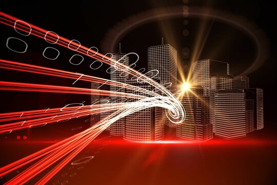 Red light beams with skyscrapers