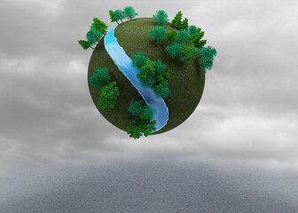 Digitally generated earth floating in air