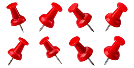 Collection of Bright Red Push Pins on Transparent Background, Isolated on Transparent, white background