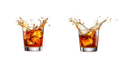 A glass of cold cola in a glass with ice. A refreshing brown drink separated into white