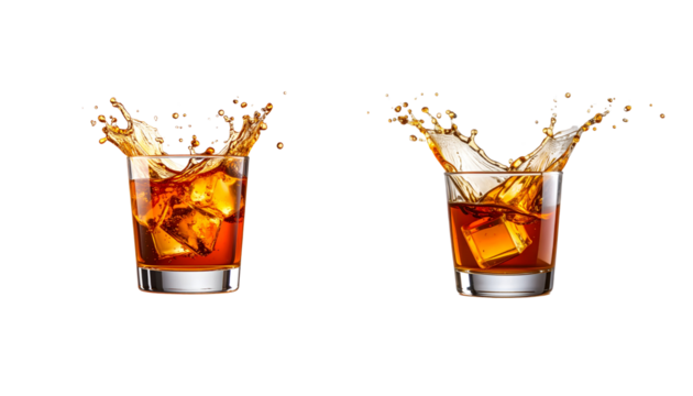 A glass of cold cola in a glass with ice. A refreshing brown drink separated into white