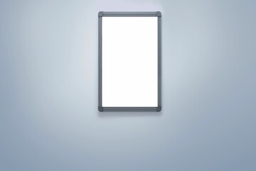 Blank rectangular board is being shown in flat design on pale grey-blue wall with gradient lighting
