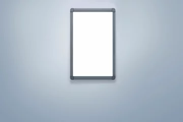 Wall murals Blank rectangular board is being shown in flat design on pale grey-blue wall with gradient lighting
