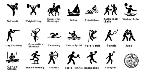 夏のスポーツピクトグラムセットPART2、Summer Sports Pictogram Set – Minimalist Icons PART2