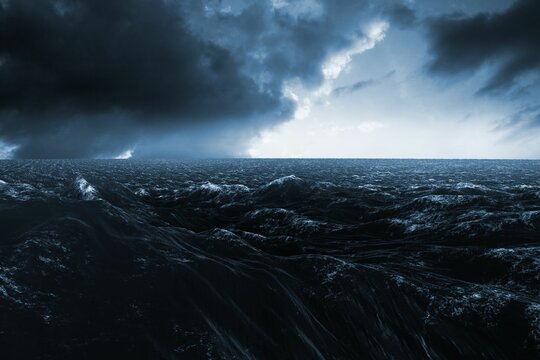 Thunderstrom over sea at dusk