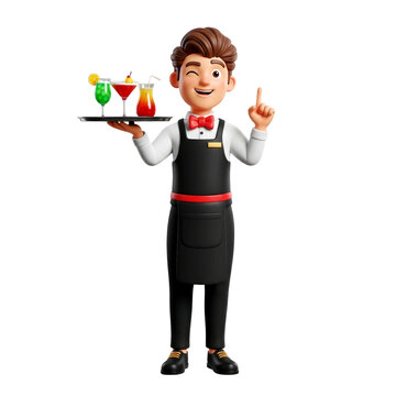 Smiling Bartender with a Tray of Cocktails
