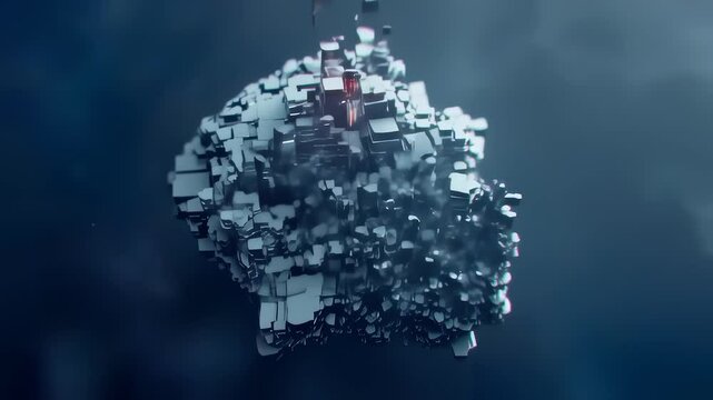 Fractured pixel cloud over data chasm