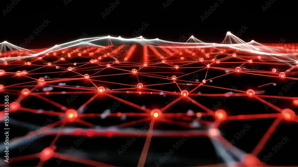Poster abstract network of red lights and lines