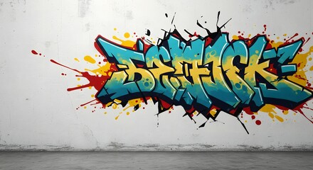 Abstract Colorful Graffiti Wall Art Urban Expression with Vibrant Splashes & Dynamic Lettering on Concrete - Captivating Decorative Texture