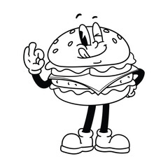 Vintage Burger Character Pointing Sideways - Classic Cartoon Mascot