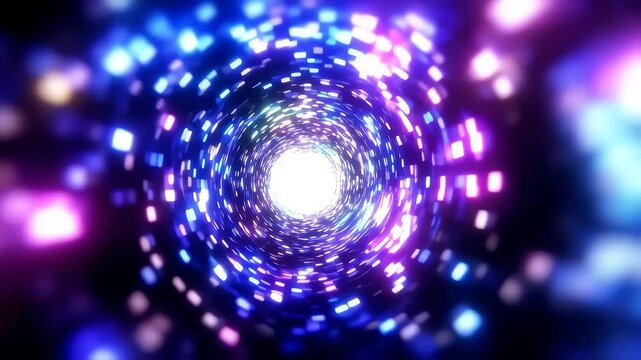 Zoom through tunnel of pixel light
