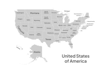 Obraz premium USA map, with states, isolated on white background vector. For business use.