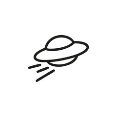 Interstellar travel icon a flying saucer swiftly moves through space. Suitable for science fiction book covers and space exploration designs.