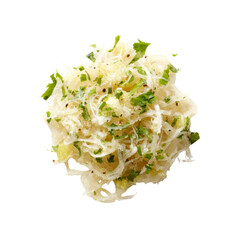 Close-up of Delicious and Refreshing Glass Noodles Salad with Herbs and Citrus