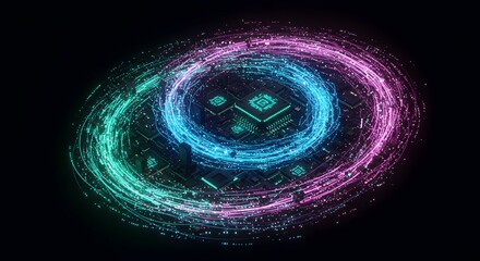 Abstract Technology Portal Data Stream in a Swirling Digital Galaxy