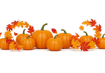 Vibrant Orange Pumpkins with Autumn Maple Leaves.