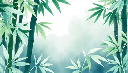 Fototapeta premium Watercolor bamboo leaves and foliage with soft green-blue tones, ideal for nature, zen, and peaceful botanical design.