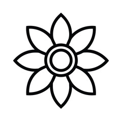 Black Outline Flower Rounded Petals Icon Vector Illustration