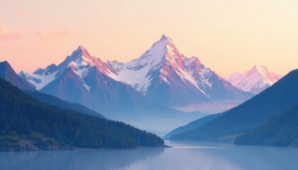 Subtle mountain peaks, minimalist palette, mid-century vibe , background, modern, illustration