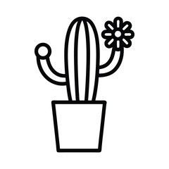 Black Outline Potted Cactus Icon Vector Illustration