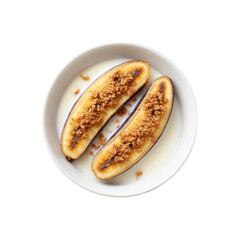 Baked Bananas with Crumble Topping in Creamy Milk - Overhead Studio Shot