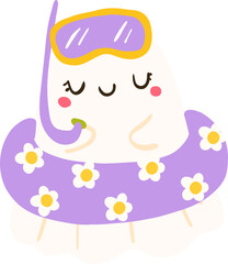 Kawaii Ghost in Floatie Illustration | Cute Summer Clipart

