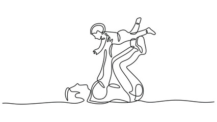 Playful Father and Child Continuous Line Drawing Icon