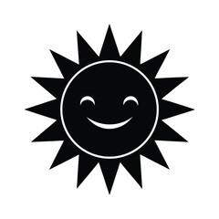 Black Sun Smiling Face Icon Vector Illustration