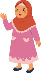Happy Muslim Girl Waving Hand in Hijab

