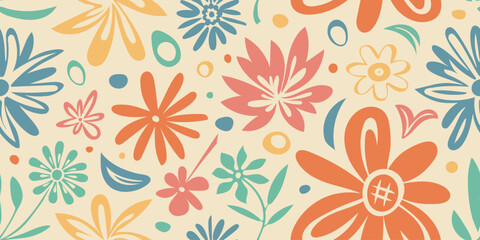 Floral seamless pattern, flowers and leaves, vector design