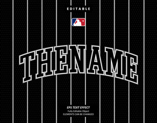 Editable Text Effect Vector of Black Jersey back college white stroke name team sport printable embroidery Design for club, garment, printing, merchandise, basketball, baseball, football