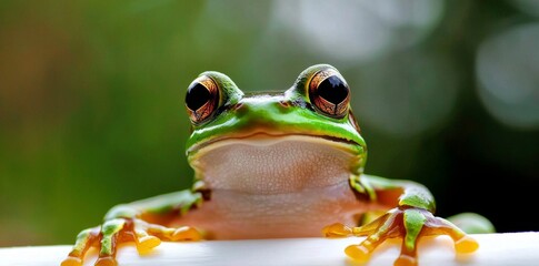 This photography composition highlights the intricate details of the frog's head. 