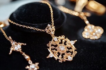 Stunning adornments displayed on a luxurious black velvet backdrop.