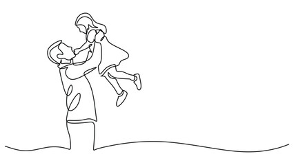 Elegant Father and Daughter Continuous Line Drawing