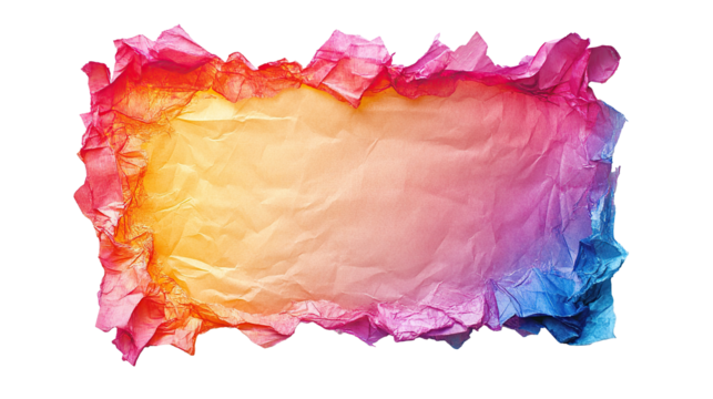 Colorful abstract blank paper frame isolated on transparent background. PNG