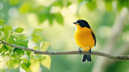 Fototapeta premium A yellow and black Parus Major bird