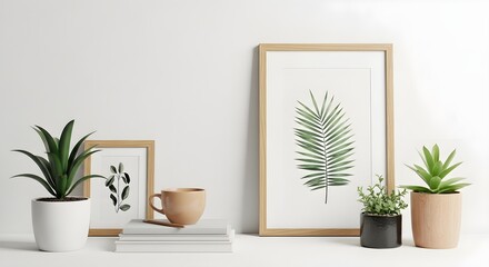 Minimalist Home Decor Still Life with Plants and Artwork