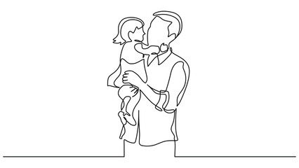 Caring Dad and Daughter Continuous Line Drawing for Logo