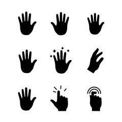 Obraz premium Hand icon. Palm hand icons. Hands symbol collection. Hands icon symbol of participate, volunteer, stop, vote. Vector stock graphic, flat style design illustration resource for UI and buttons.